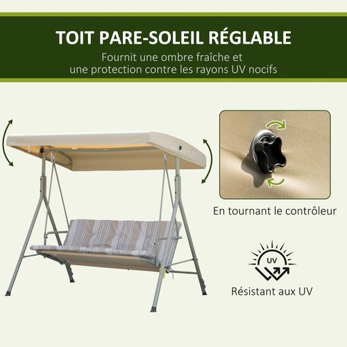 Balancelle De Jardin 3 Places Toit Réglable Polyester