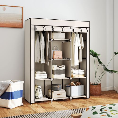Armoire Penderie Multi-rangement - 8 Étagères, 2 Barres - Non Tissé