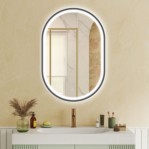 Miroir Salle De Bain LED Design Arche 50 X 70 Cm Anti-buée Réglable Alu Noir