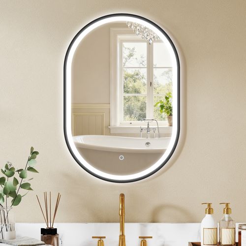 Miroir Salle De Bain LED Design Arche 50 X 70 Cm Anti-buée Réglable Alu Noir