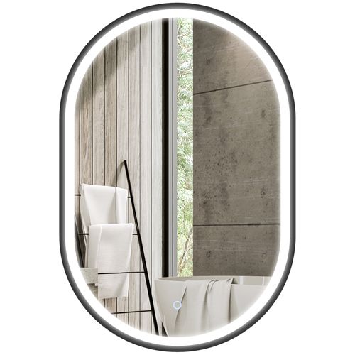 Miroir Salle De Bain LED Design Arche 50 X 70 Cm Anti-buée Réglable Alu Noir