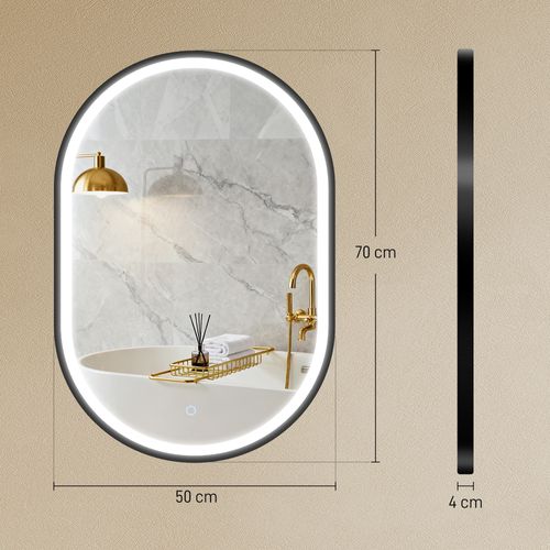 Miroir Salle De Bain LED Design Arche 50 X 70 Cm Anti-buée Réglable Alu Noir