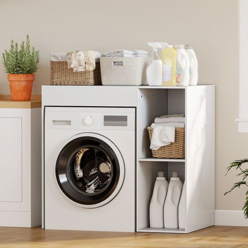 Meuble Machine à Laver Sèche-linge 2 Niches Blanc