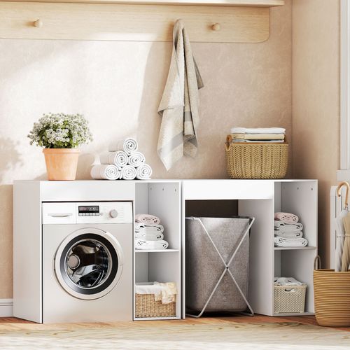 Meuble Machine à Laver Sèche-linge 2 Niches Blanc