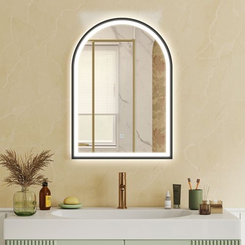 Miroir Salle De Bain LED Design Arche 50 X 70 Cm Anti-buée Réglable Alu Noir
