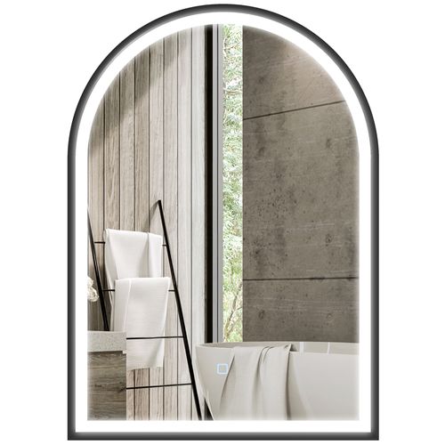 Miroir Salle De Bain LED Design Arche 50 X 70 Cm Anti-buée Réglable Alu Noir
