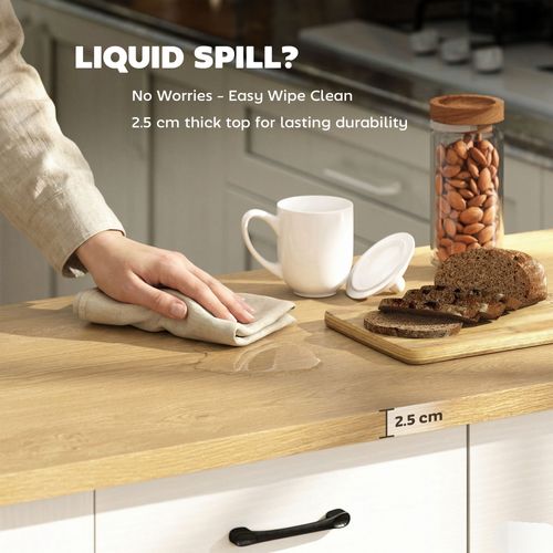 Îlot De Cuisine Station Charge Intégrée Plan De Travail Rabattable Blanc Effet Bois