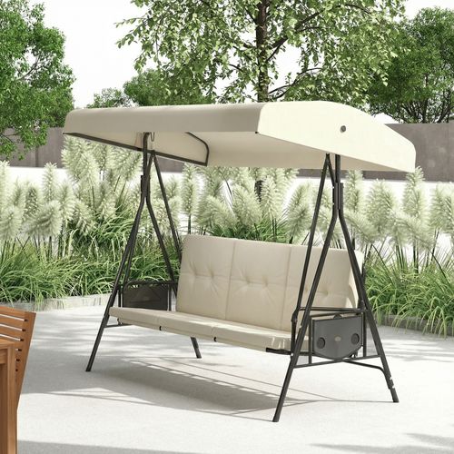 Balancelle De Jardin 3 Places Grand Confort Anthracite Avec Tablettes