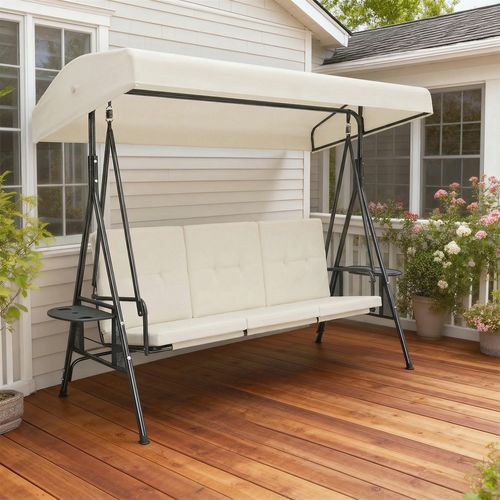 Balancelle De Jardin 3 Places Grand Confort Anthracite Avec Tablettes