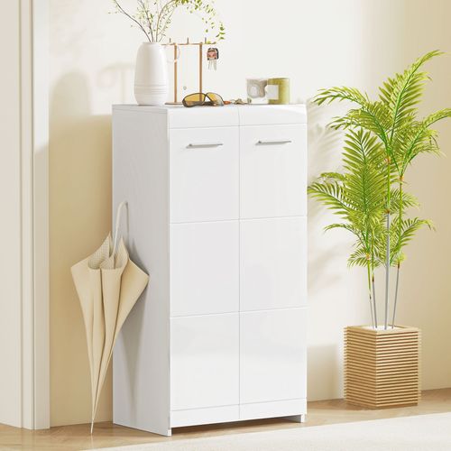 Meuble à Chaussures Design Blanc Laqué 2 Portes 4 Étagères