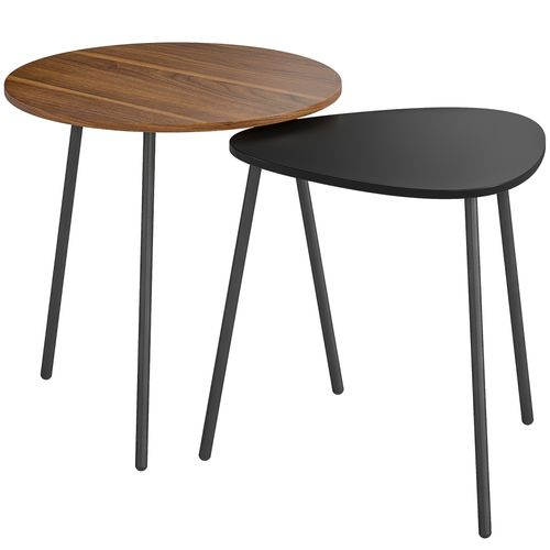 Lot De 2 Tables Basses Gigognes Design Arrondi Bicolore Effet Bois Noyer Noir