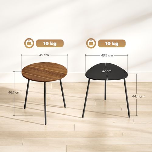Lot De 2 Tables Basses Gigognes Design Arrondi Bicolore Effet Bois Noyer Noir