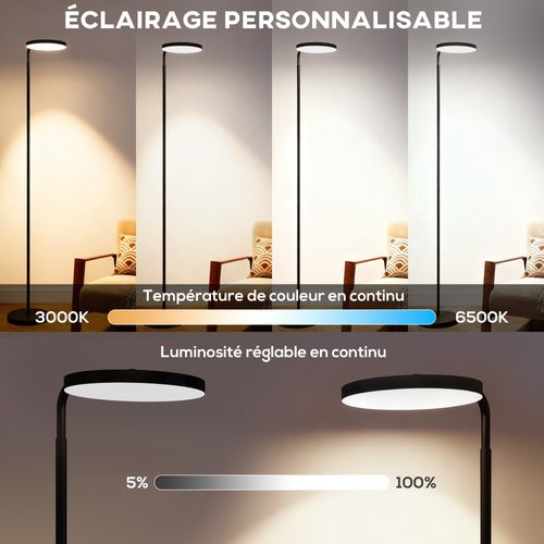 Lampadaire LED Sur Pied - Tête Rotative 350° - Réglable Télécommande Métal Noir