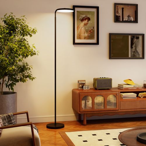 Lampadaire LED Sur Pied - Tête Rotative 350° - Réglable Télécommande Métal Noir