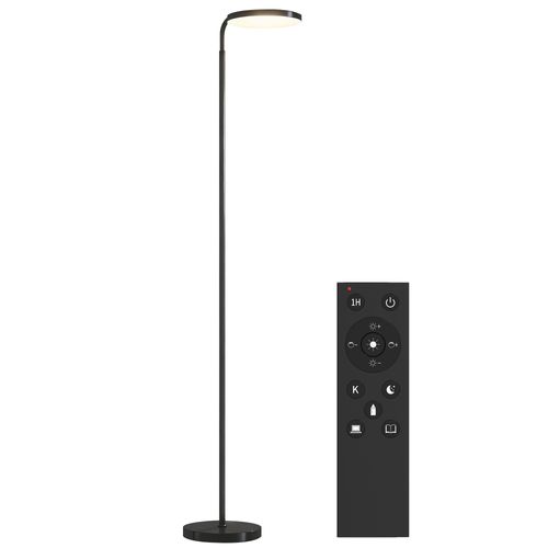 Lampadaire LED Sur Pied - Tête Rotative 350° - Réglable Télécommande Métal Noir