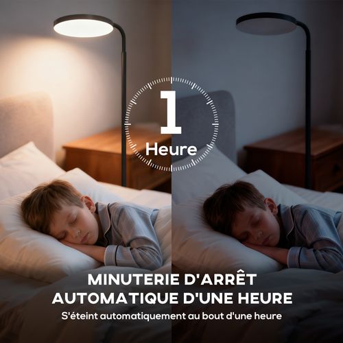 Lampadaire LED Sur Pied - Tête Rotative 350° - Réglable Télécommande Métal Noir