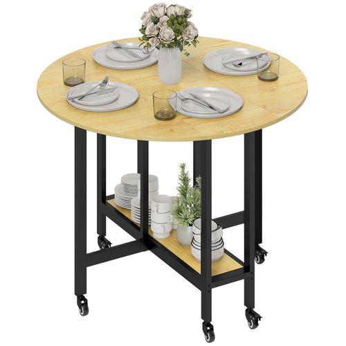 Table à Manger Pliante 4 Personnes Étagère Acier Noir Effet Bois Clair