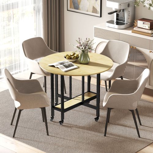 Table à Manger Pliante 4 Personnes Étagère Acier Noir Effet Bois Clair