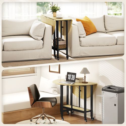 Table à Manger Pliante 4 Personnes Étagère Acier Noir Effet Bois Clair