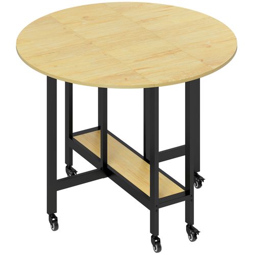 Table à Manger Pliante 4 Personnes Étagère Acier Noir Effet Bois Clair