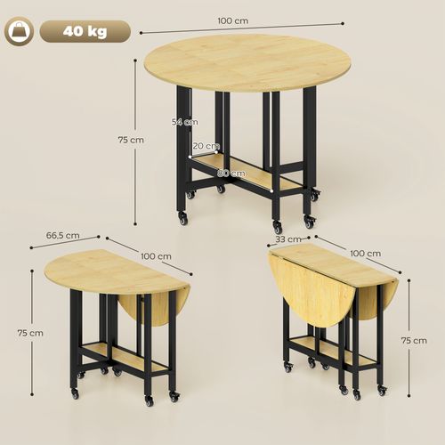 Table à Manger Pliante 4 Personnes Étagère Acier Noir Effet Bois Clair