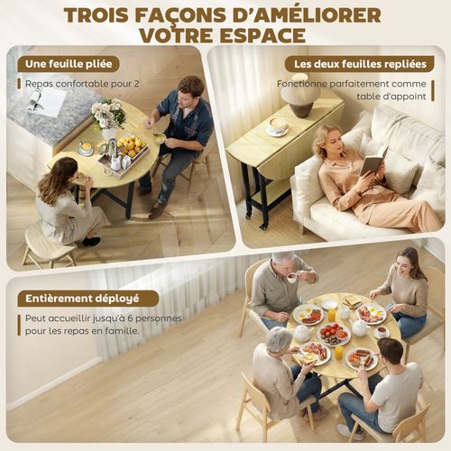 Table à Manger Pliante 4 Personnes Étagère Acier Noir Effet Bois Clair