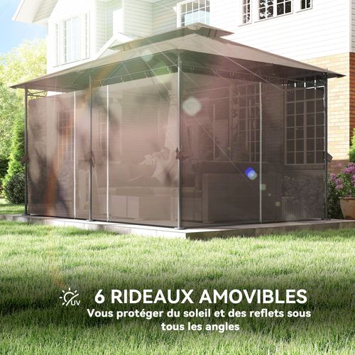 Tonnelle Barnum 397l x 297l x 265h cm 6 Rideaux Amovibles 6 Poteaux Double Toit