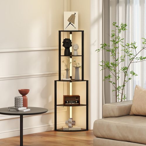 Lampadaire Étagère LED D'angle Réglable 4 Niveaux H.163cm Noir