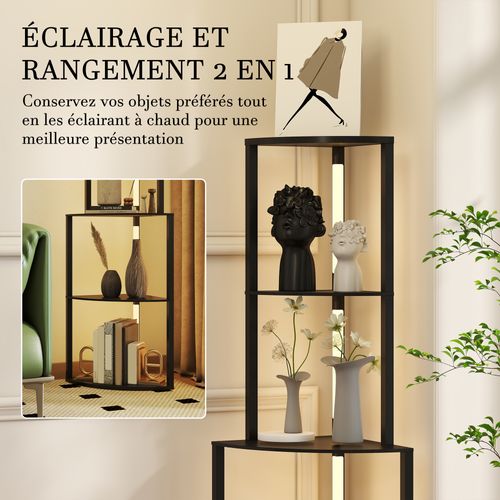 Lampadaire Étagère LED D'angle Réglable 4 Niveaux H.163cm Noir