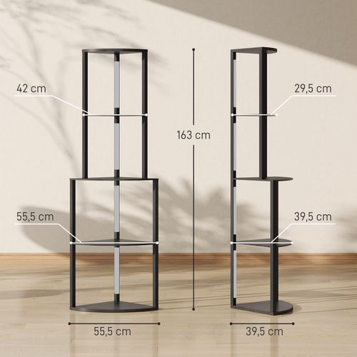 Lampadaire Étagère LED D'angle Réglable 4 Niveaux H.163cm Noir