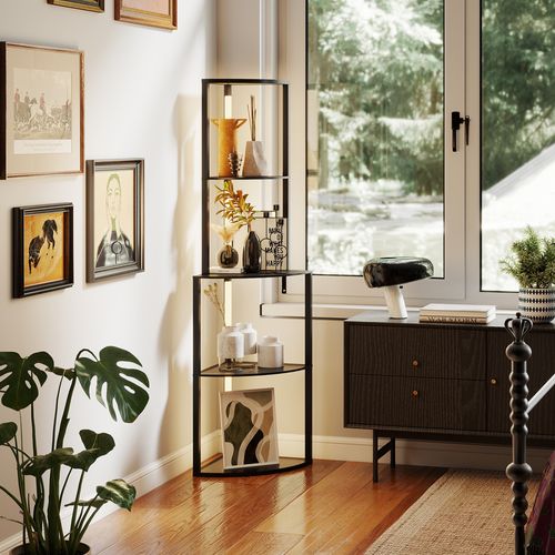 Lampadaire Étagère LED D'angle Réglable 4 Niveaux H.163cm Noir