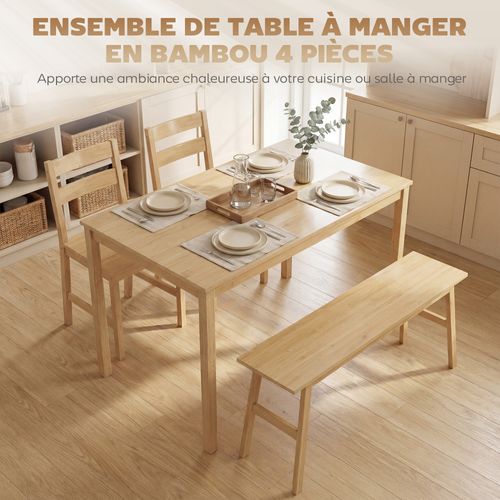 Ensemble Table à Manger 4 Personnes 4 Pièces Bambou