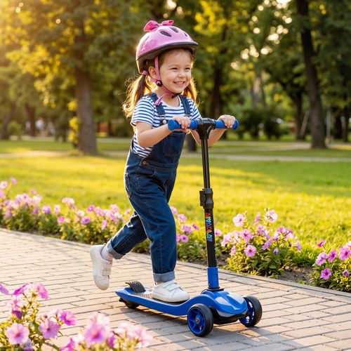 Trottinette Électrique Enfant Pliable 3 Roues 8km/h Max LED Bleu