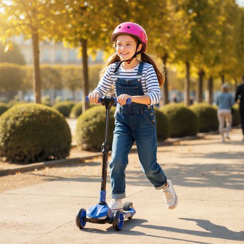 Trottinette Électrique Enfant Pliable 3 Roues 8km/h Max LED Bleu