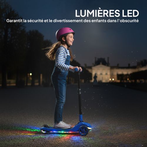Trottinette Électrique Enfant Pliable 3 Roues 8km/h Max LED Bleu