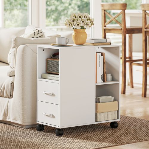 Caisson Mobile Slim De Bureau - 3 Niches 2 Tiroirs - Blanc