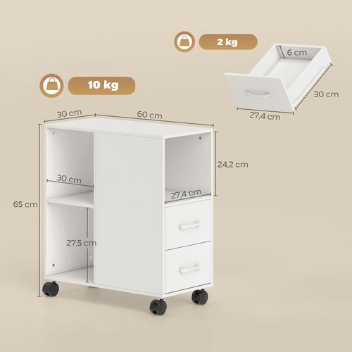 Caisson Mobile Slim De Bureau - 3 Niches 2 Tiroirs - Blanc