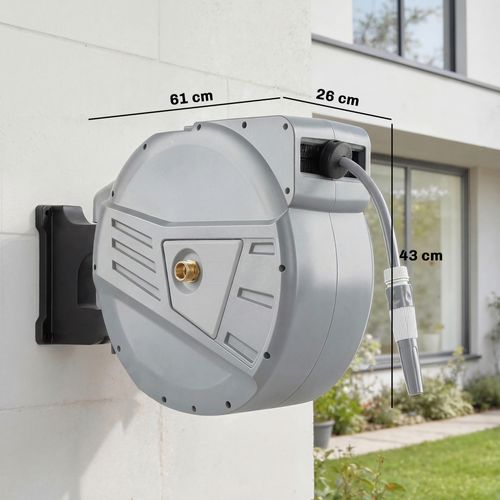 Dévidoir Mural Enrouleur Auto Pivotant Tuyau 40 + 2 M Avec Lance Et Support