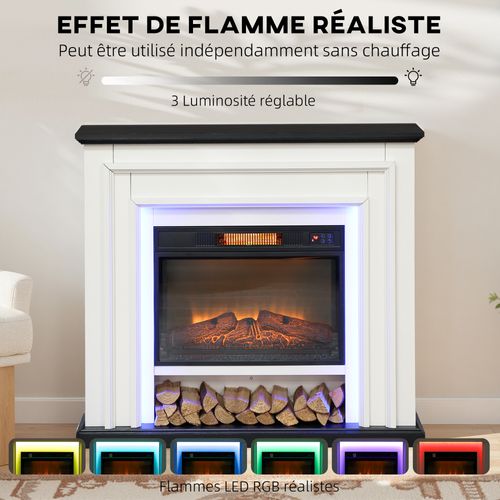 Cheminée Électrique LED Multicolore Design Classique Blanc Noir