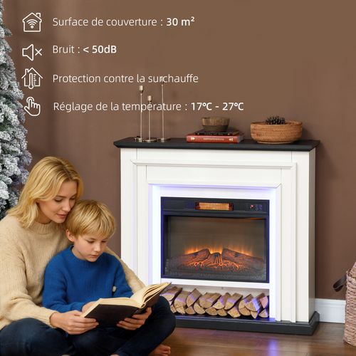 Cheminée Électrique LED Multicolore Design Classique Blanc Noir