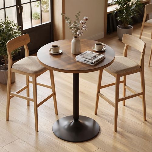 Table De Bar Ronde Métal Noir Effet Bois Noyer