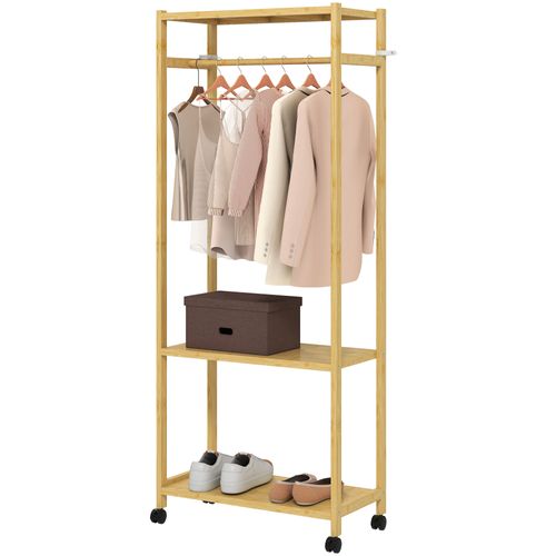 Portant à Vêtements Mobile Bois Bambou 2 Étagères