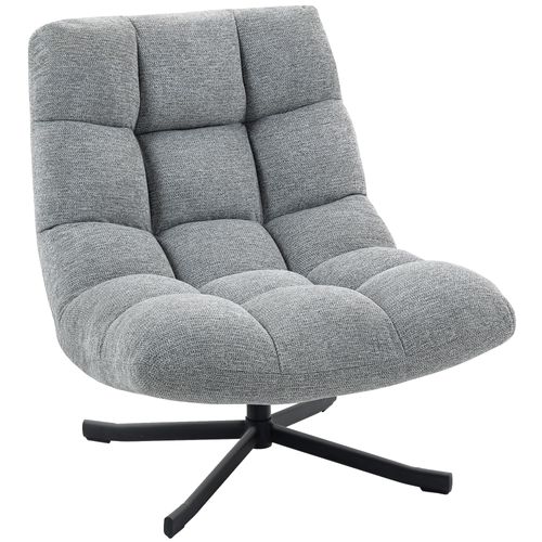 Fauteuil Lounge Style Chesterfield Pivotant Acier Croisé Noir Tissu Chenille Gris