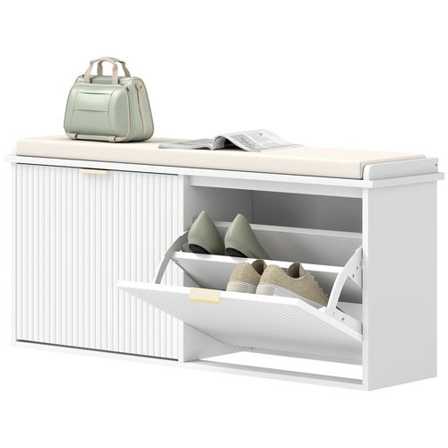 Banc Meuble à Chaussures Design 2 En 1 - Porte - Blanc Doré