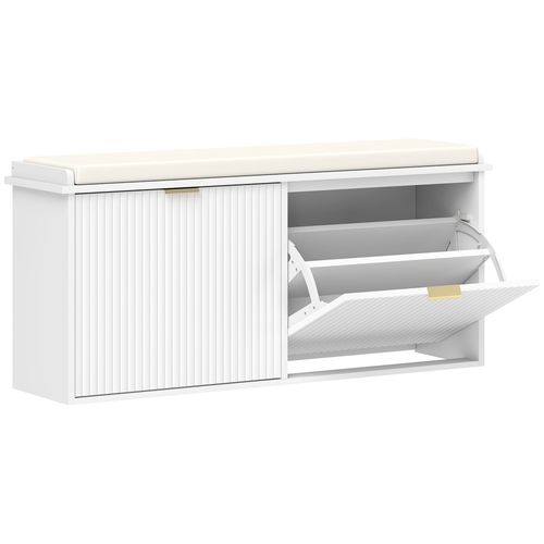 Banc Meuble à Chaussures Design 2 En 1 - Porte - Blanc Doré