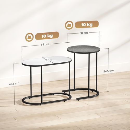 Lot De 2 Tables Basses Gigognes Design Arrondi Bicolore Effet Béton Ciré Gris Blanc