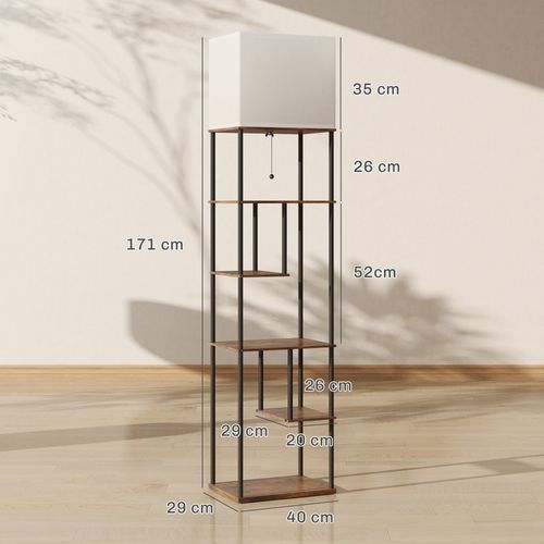 Lampadaire Étagère LED Design Industriel H.171cm Métal Noir Aspect Bois