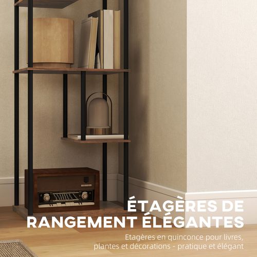 Lampadaire Étagère LED Design Industriel H.171cm Métal Noir Aspect Bois