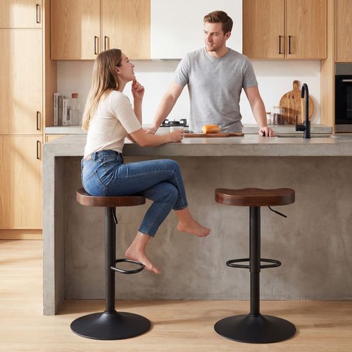 Lot De 2 Tabourets De Bar Industriels – Noirs – Hauteur Réglable (92-103,5 Cm) – Marque Générique