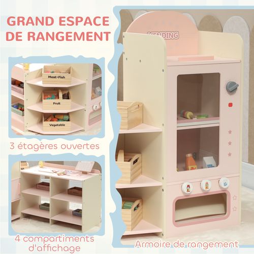 Jeu De La Marchande En Bois - Jeu Imitation Supermarché Enfant - Beige Rose